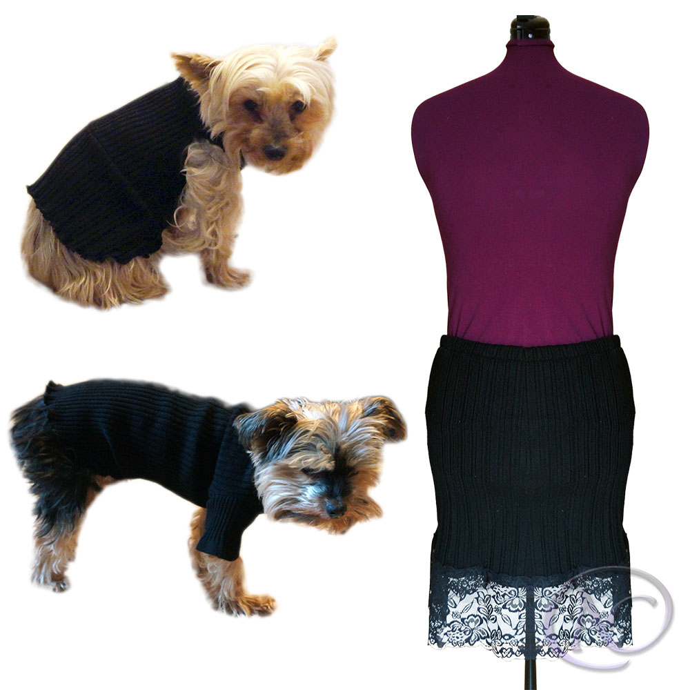 Turn a sweater into a skirt and dogs sweaters.