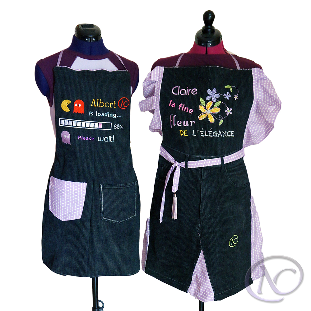 Turn a pants into custom embroidered aprons